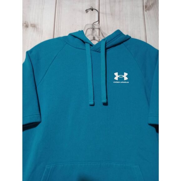 Under‎ Armour Shirt Men's Medium Blue Short Sleeve Hooded Sweatshirt - Picture 4 of 7